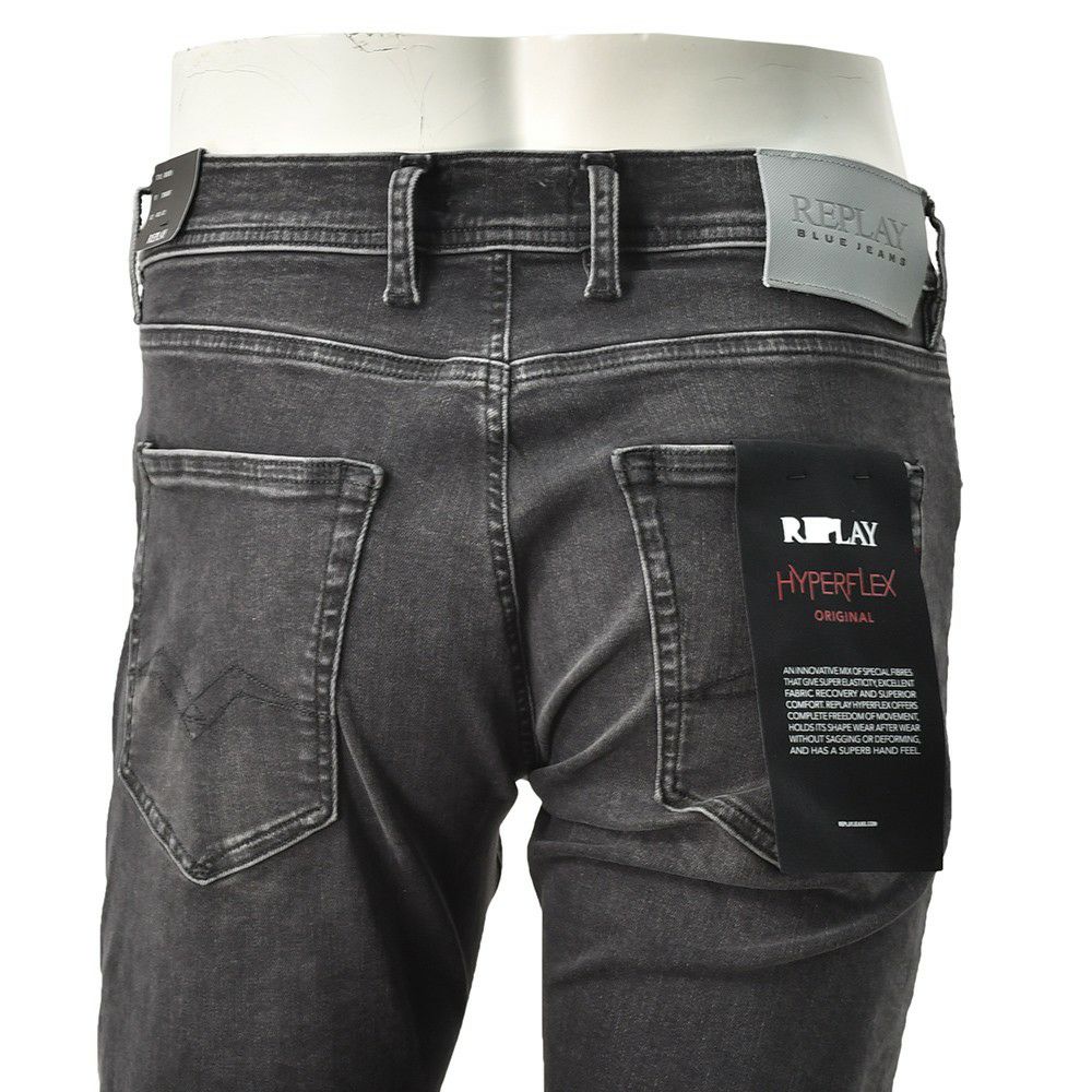 リプレイREPLAYストレッチデニムメンズストレートジーンズGROVERグローバーモデルHyperflexシリーズブラックウォッシュ11.5オンスコインポケットセルビッチテープ仕様国内正規品でらでら公式ブランド