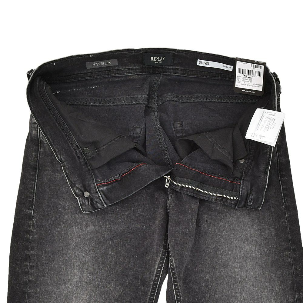 リプレイREPLAYストレッチデニムメンズストレートジーンズGROVERグローバーモデルHyperflexシリーズブラックウォッシュ11.5オンスコインポケットセルビッチテープ仕様国内正規品でらでら公式ブランド