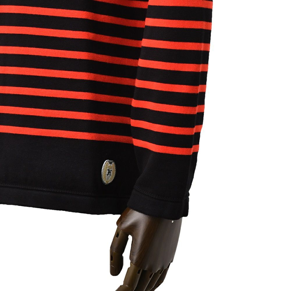 カネルKANELLバスクシャツメンズ長袖ニットソーボナパルトBONAPARTEクルーネック仕様ブラック×レッドボーダー柄オーガニックコットンヴィンテージリブ国内正規品でらでら公式ブランド