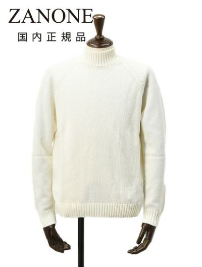ザノーネZANONEモックネックニットメンズミドルゲージセーターLUPORAG5ゲージメリノウール素材オフホワイト白ラグランスリーブスリムフィット810188-ZR229国内正規品でらでら公式ブランド