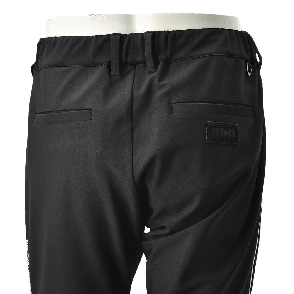 TFW49ティーエフダブリューフォーティーナイントラックパンツメンズジャージーパンツブラック黒配色パターン異素材切り替え2WAYキックバックUVカット吸水速乾多機能国内正規品でらでら公式ブランド