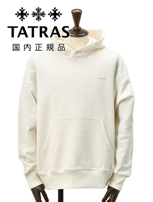 タトラスTATRASプルオーバーパーカーメンズスウェットパーカーAGULIAアギラオフホワイト白シルケットコットン裏パイル左袖エンボスロゴオーバーサイズ国内正規品でらでら公式ブランド