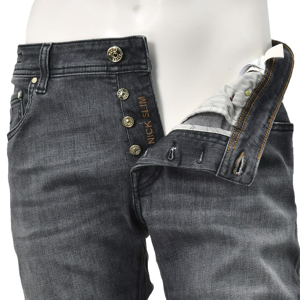 ヤコブコーエンJACOBCOHENストレッチデニムメンズNICKSLIMニックスリムコットンポリブラックウォッシュレザーバックパッチ国内正規品でらでら公式ブランド