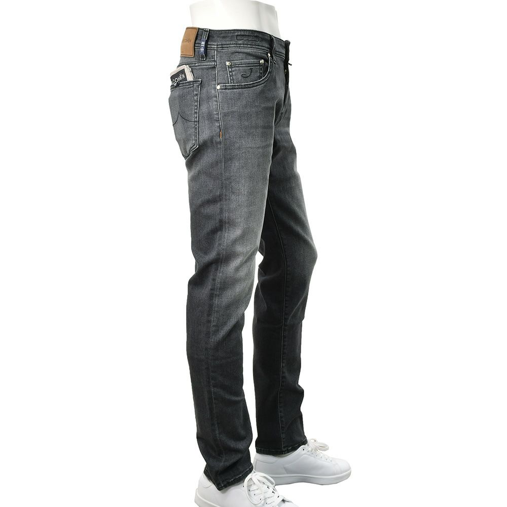 ヤコブコーエンJACOBCOHENストレッチデニムメンズNICKSLIMニックスリムコットンポリブラックウォッシュレザーバックパッチ国内正規品でらでら公式ブランド