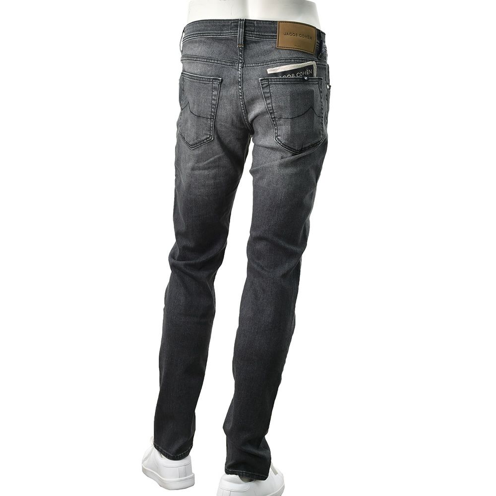 ヤコブコーエンJACOBCOHENストレッチデニムメンズNICKSLIMニックスリムコットンポリブラックウォッシュレザーバックパッチ国内正規品でらでら公式ブランド
