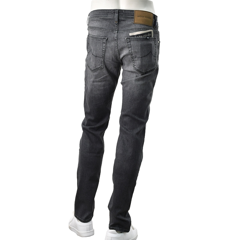 ヤコブコーエンJACOBCOHENストレッチデニムメンズNICKSLIMニックスリムコットンポリブラックウォッシュレザーバックパッチ国内正規品でらでら公式ブランド