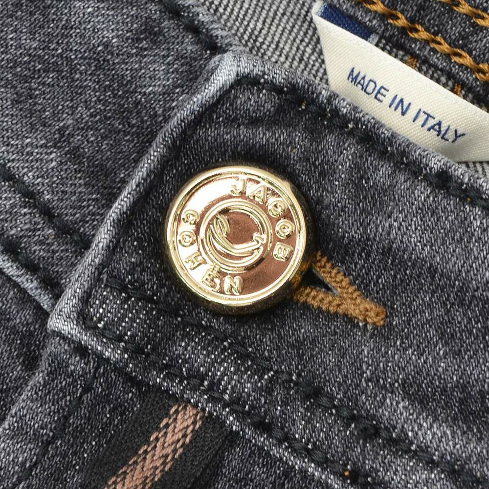 ヤコブコーエンJACOBCOHENストレッチデニムメンズNICKSLIMニックスリムコットンポリブラックウォッシュレザーバックパッチ国内正規品でらでら公式ブランド