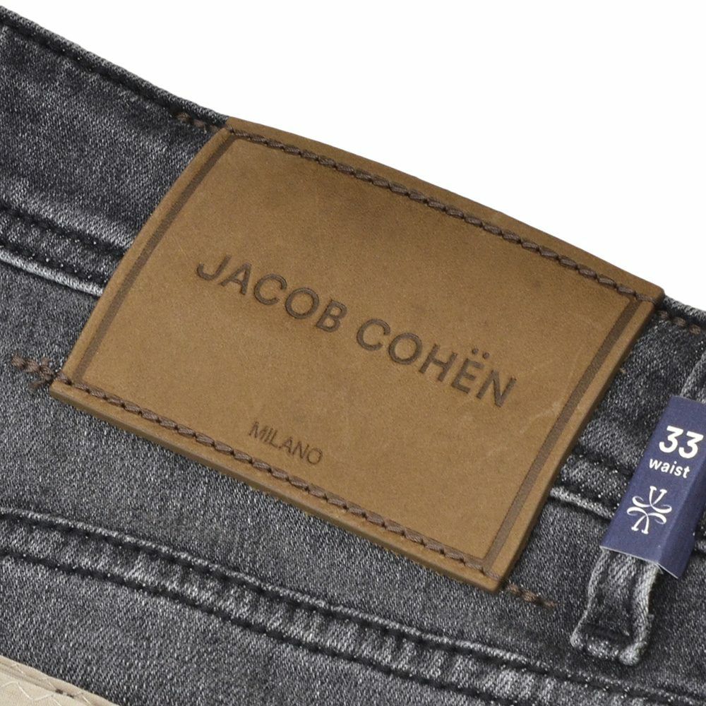 ヤコブコーエンJACOBCOHENストレッチデニムメンズNICKSLIMニックスリムコットンポリブラックウォッシュレザーバックパッチ国内正規品でらでら公式ブランド