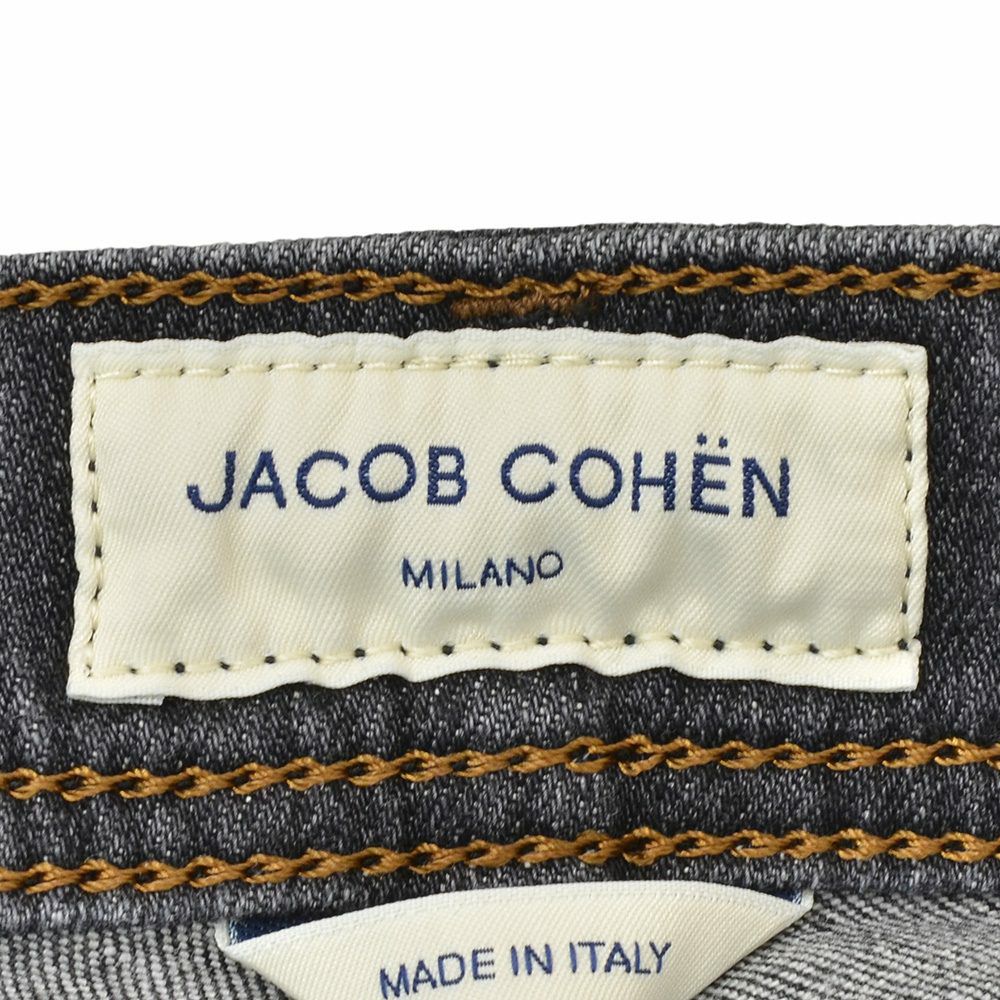 ヤコブコーエンJACOBCOHENストレッチデニムメンズNICKSLIMニックスリムコットンポリブラックウォッシュレザーバックパッチ国内正規品でらでら公式ブランド
