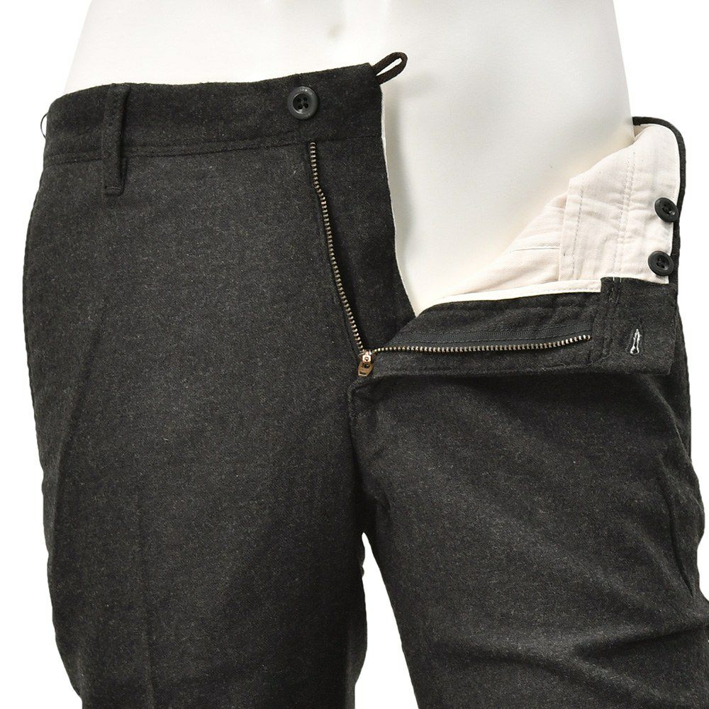 インコテックスINCOTEXウールスラックスメンズ100番ウールポリエステル混紡チャコールグレーノープリーツフランネル国内正規品でらでら公式ブランド