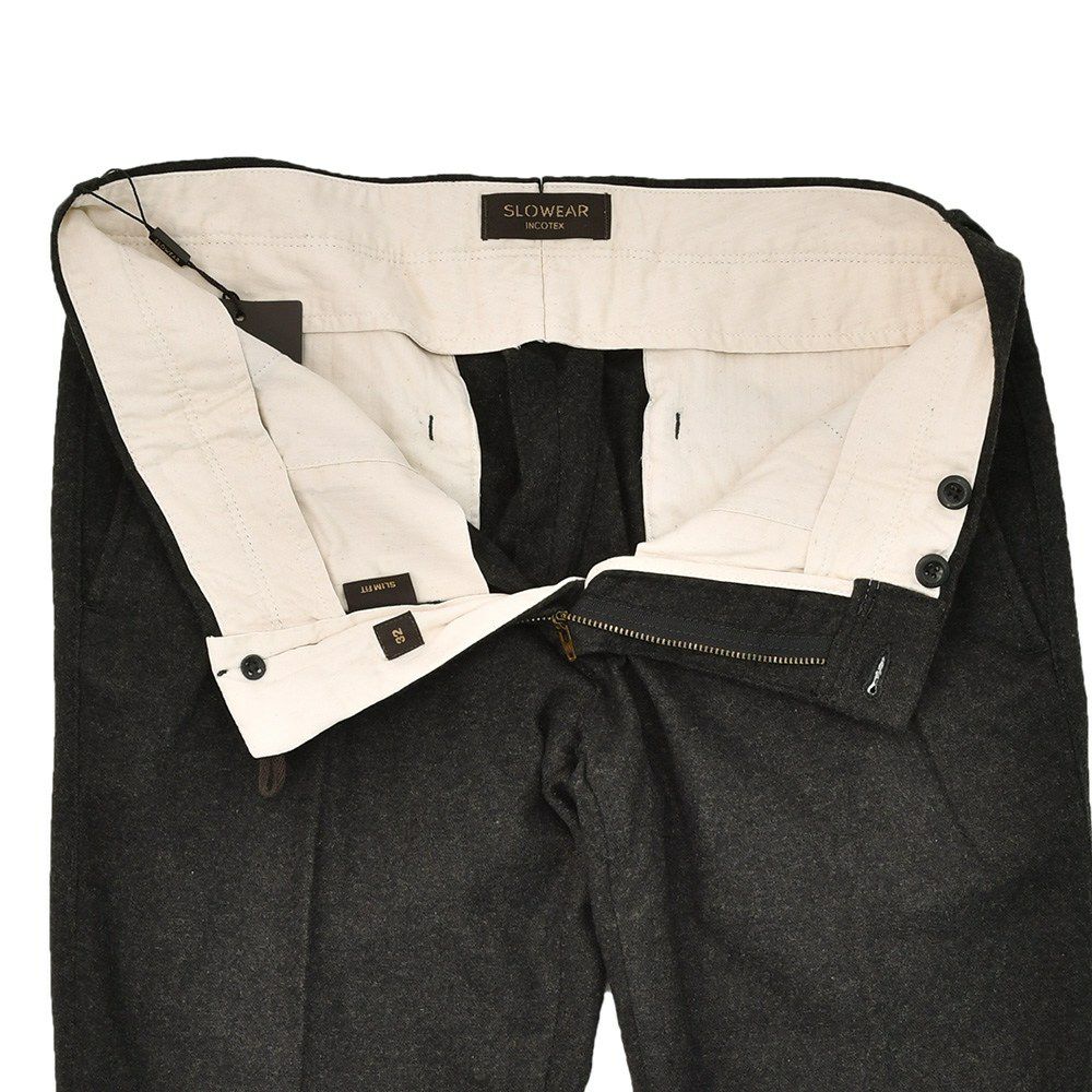 インコテックスINCOTEXウールスラックスメンズ100番ウールポリエステル混紡チャコールグレーノープリーツフランネル国内正規品でらでら公式ブランド