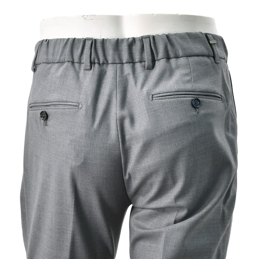 ビーエイブルBEABLEテーパードスラックスメンズイージーパンツRICCARDOリカルドウォッシャブルウール生地グレーメランジ1プリーツストレッチツイル国内正規品でらでら公式ブランド