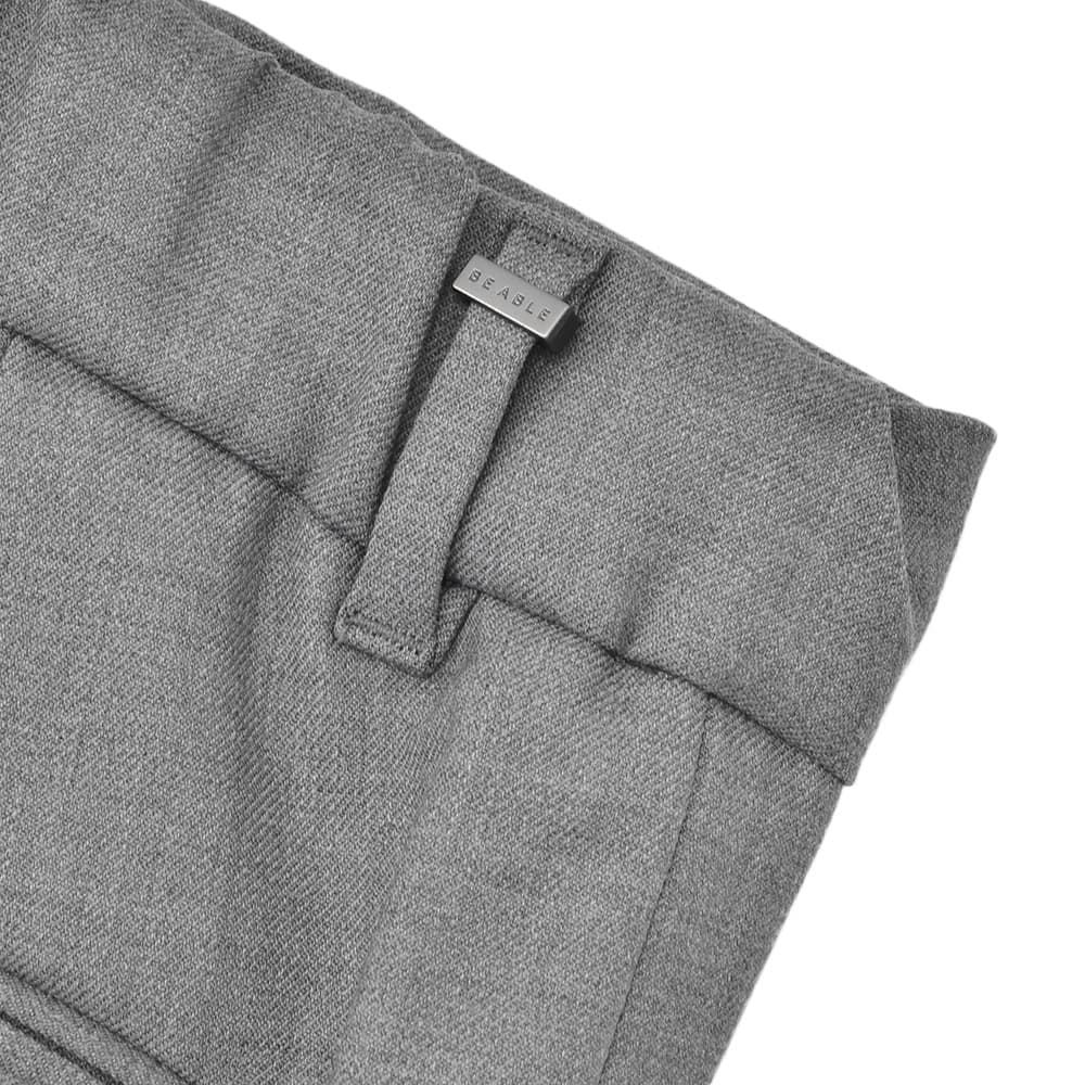 ビーエイブルBEABLEテーパードスラックスメンズイージーパンツRICCARDOリカルドウォッシャブルウール生地グレーメランジ1プリーツストレッチツイル国内正規品でらでら公式ブランド
