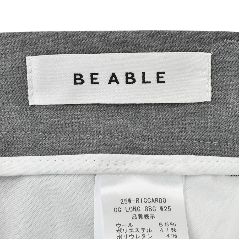 ビーエイブルBEABLEテーパードスラックスメンズイージーパンツRICCARDOリカルドウォッシャブルウール生地グレーメランジ1プリーツストレッチツイル国内正規品でらでら公式ブランド