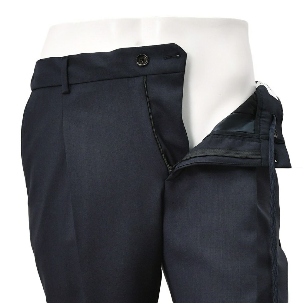 ビーエイブルBEABLEテーパードスラックスメンズイージーパンツRICCARDOリカルドウォッシャブルウール生地ネイビー紺1プリーツストレッチツイル国内正規品でらでら公式ブランド