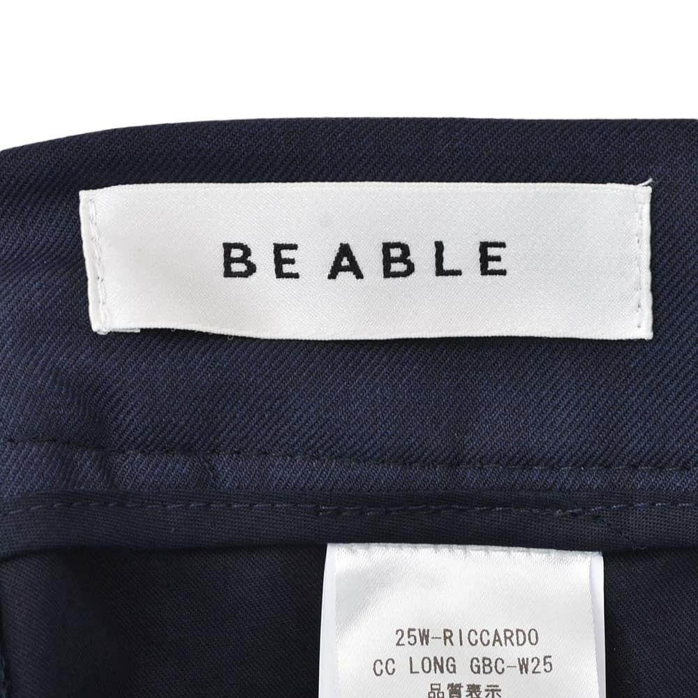 ビーエイブルBEABLEテーパードスラックスメンズイージーパンツRICCARDOリカルドウォッシャブルウール生地ネイビー紺1プリーツストレッチツイル国内正規品でらでら公式ブランド