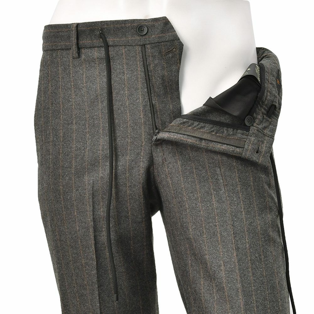 ブリリアBRIGLIA1949イージースラックスメンズストライプ柄パンツMONTREALPモントレアルアクティブメリノウールチャコール×ブラウンリラックステーパードバックシャーリング仕様国内正規品でらでら公式ブランド