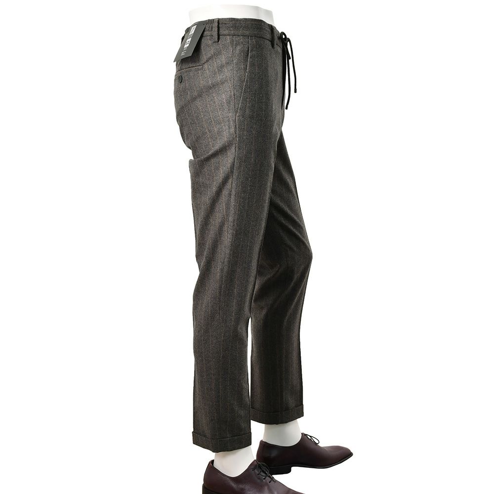 ブリリアBRIGLIA1949イージースラックスメンズストライプ柄パンツMONTREALPモントレアルアクティブメリノウールチャコール×ブラウンリラックステーパードバックシャーリング仕様国内正規品でらでら公式ブランド