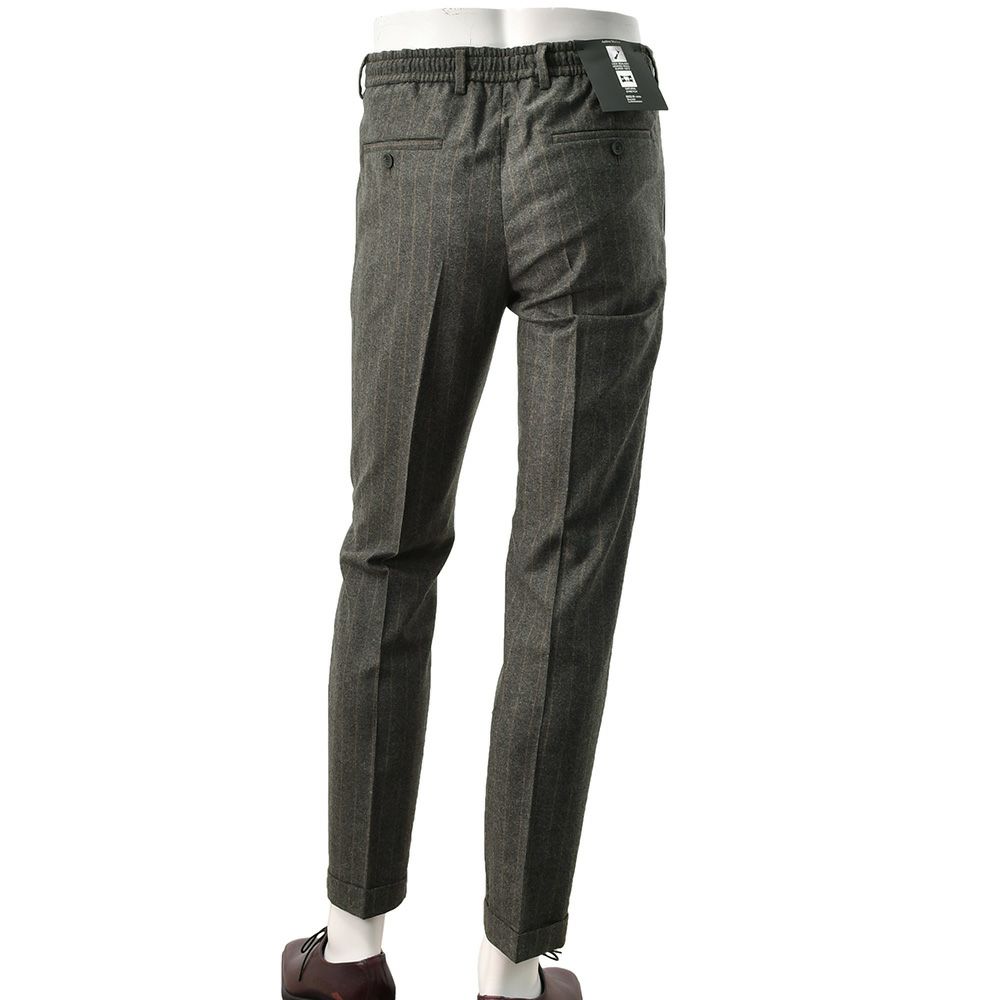 ブリリアBRIGLIA1949イージースラックスメンズストライプ柄パンツMONTREALPモントレアルアクティブメリノウールチャコール×ブラウンリラックステーパードバックシャーリング仕様国内正規品でらでら公式ブランド