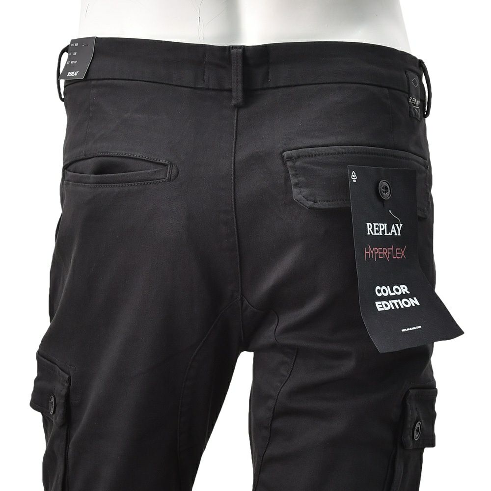 リプレイREPLAYカーゴパンツメンズストレッチパンツJAANモデルHyperflexハイパーフレックスシリーズブラック黒10.5オンススリムフィット国内正規品でらでら公式ブランド