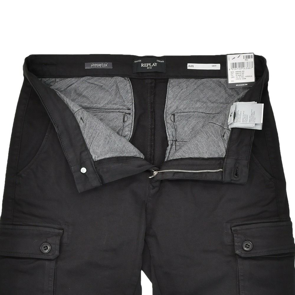 リプレイREPLAYカーゴパンツメンズストレッチパンツJAANモデルHyperflexハイパーフレックスシリーズブラック黒10.5オンススリムフィット国内正規品でらでら公式ブランド