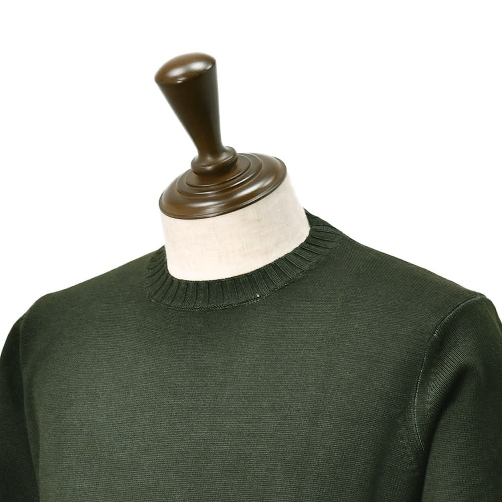 フィリッポデローレンティスFILIPPODELAURENTIISクルーネックニットメンズミドルゲージ製品染めエクストラファインメリノウールダークオリーブリブ仕様10ゲージ国内正規品でらでら公式ブランド