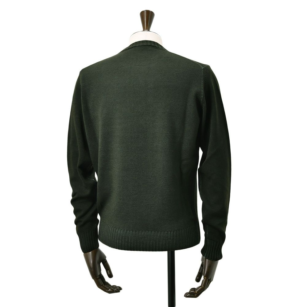 フィリッポデローレンティスFILIPPODELAURENTIISクルーネックニットメンズミドルゲージ製品染めエクストラファインメリノウールダークオリーブリブ仕様10ゲージ国内正規品でらでら公式ブランド