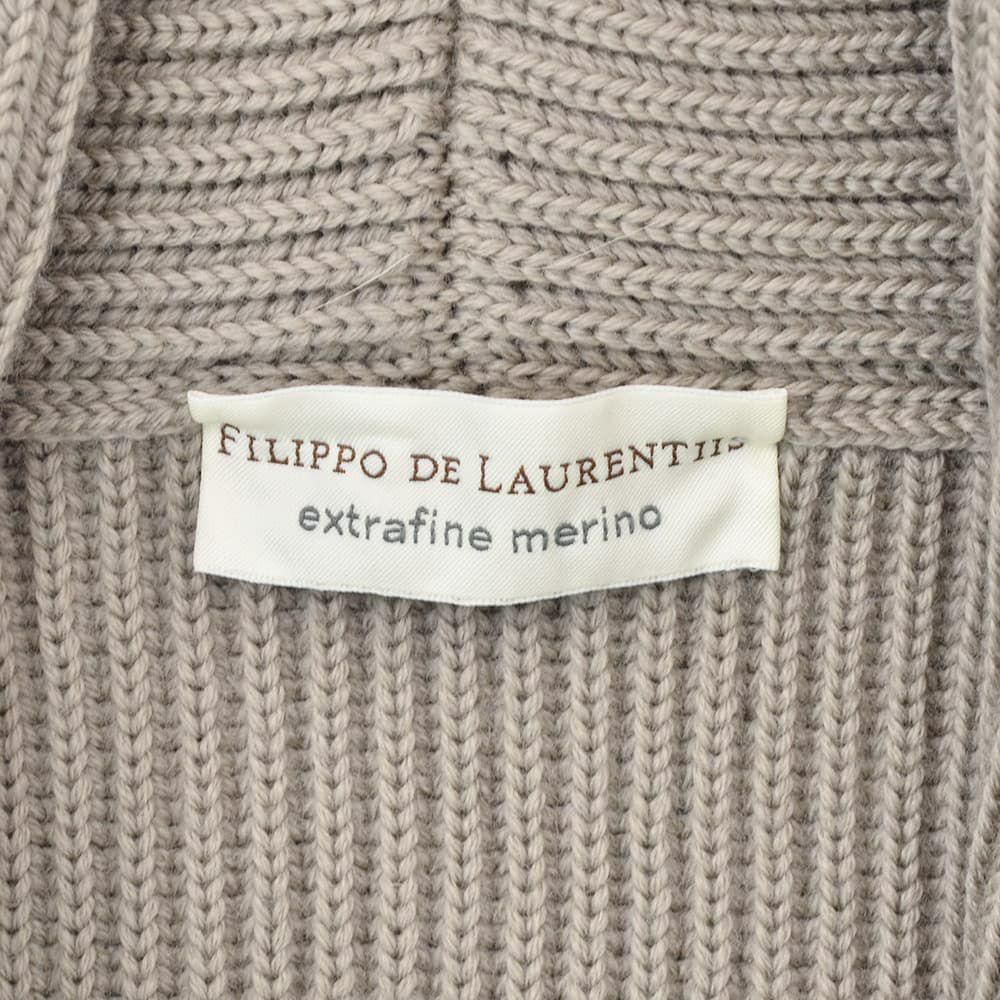 フィリッポデローレンティスFILIPPODELAURENTIISショールカラーカーディガンメンズリブ編みミドルゲージニットエクストラファインメリノウールグレージュ長袖スリムフィット7ゲージ国内正規品でらでら公式ブランド
