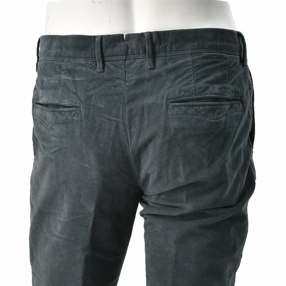 インコテックスINCOTEXコーデュロイパンツメンズ100番ツイル織りコットンストレッチチャコールグレーノープリーツスリムフィットウォッシュド加工国内正規品でらでら公式ブランド