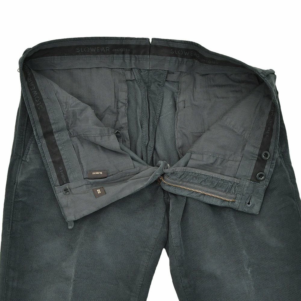 インコテックスINCOTEXコーデュロイパンツメンズ100番ツイル織りコットンストレッチチャコールグレーノープリーツスリムフィットウォッシュド加工国内正規品でらでら公式ブランド