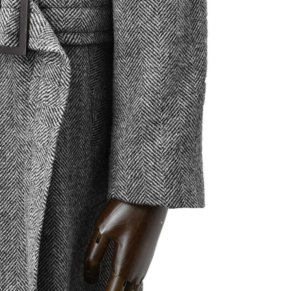 【ポイント8倍11/119:59まで】イーヴォHEVOベルテッドコートメンズタイロッケンBRINDISIブリンディジダブルブレストへリンボン柄ウールブラック×ホワイトラグランスリーブリラックスフィット国内正規品でらでら公式ブランド