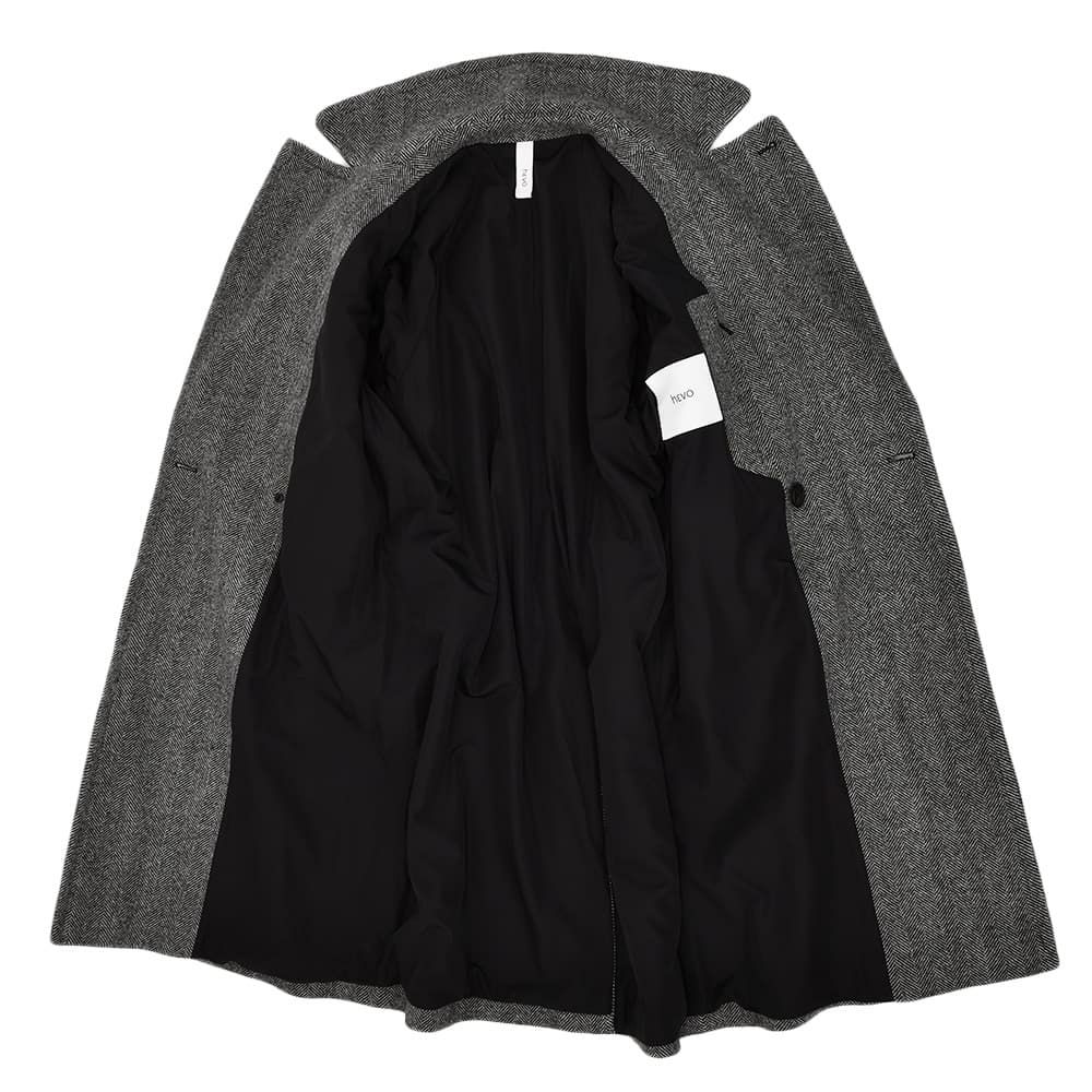 【ポイント8倍11/119:59まで】イーヴォHEVOベルテッドコートメンズタイロッケンBRINDISIブリンディジダブルブレストへリンボン柄ウールブラック×ホワイトラグランスリーブリラックスフィット国内正規品でらでら公式ブランド