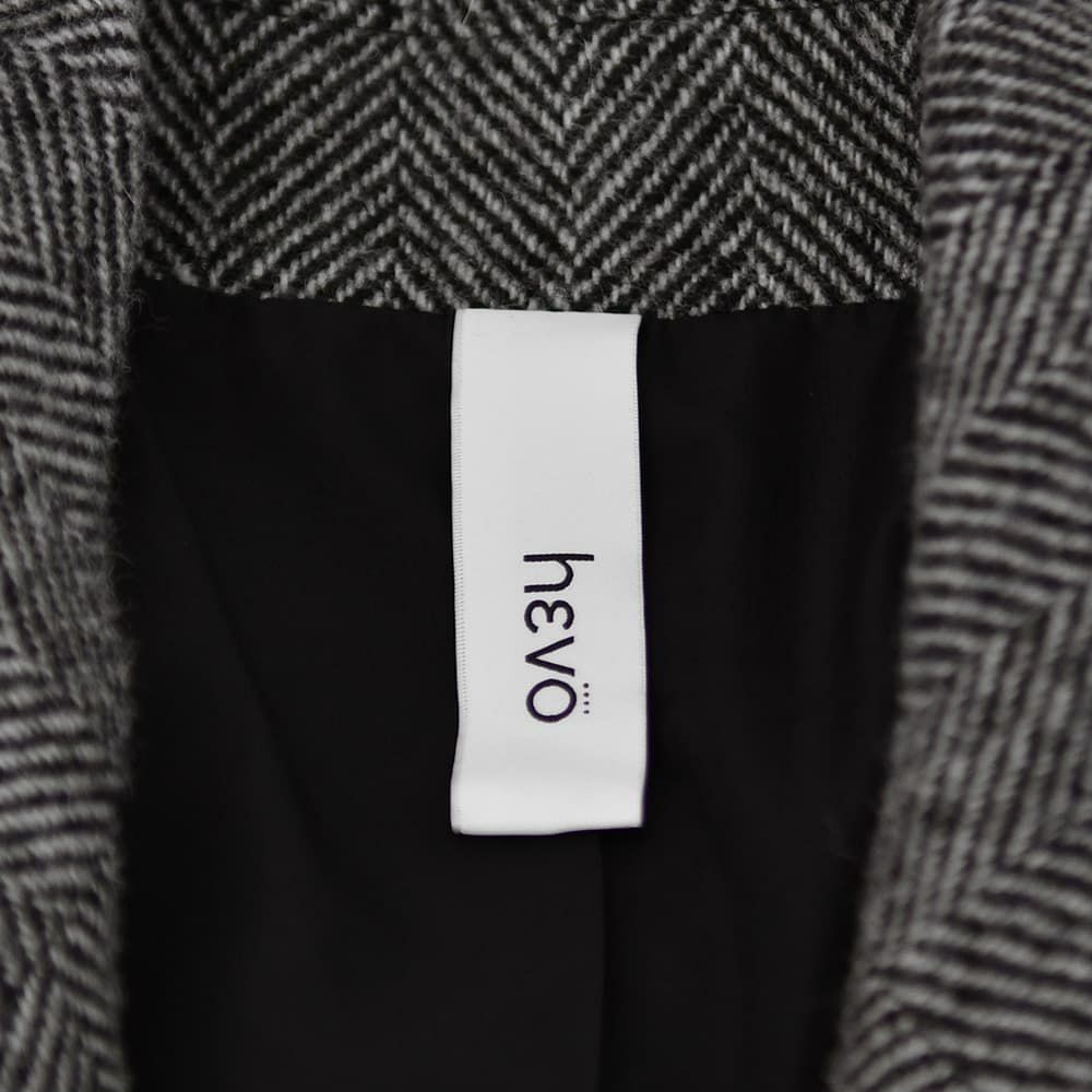 【ポイント8倍11/119:59まで】イーヴォHEVOベルテッドコートメンズタイロッケンBRINDISIブリンディジダブルブレストへリンボン柄ウールブラック×ホワイトラグランスリーブリラックスフィット国内正規品でらでら公式ブランド