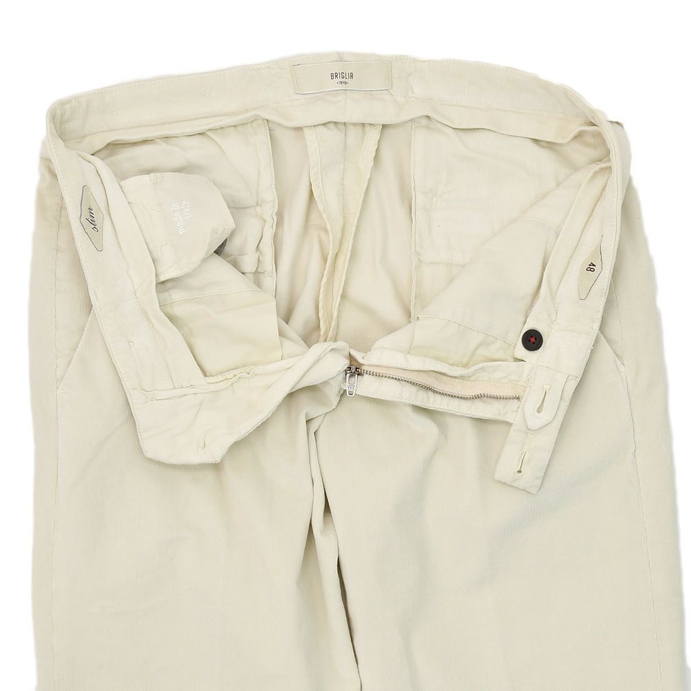 ブリリアBRIGLIA1949細畝コーデュロイパンツメンズコットンスラックスBG03モデルアイボリー白ノープリーツテーパードシルエット3点留めフロント国内正規品でらでら公式ブランド