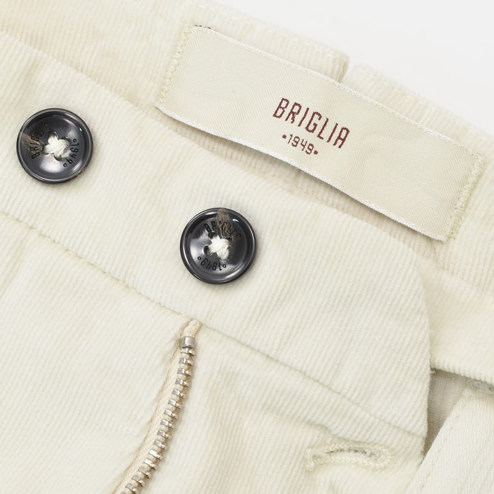 ブリリアBRIGLIA1949細畝コーデュロイパンツメンズコットンスラックスBG03モデルアイボリー白ノープリーツテーパードシルエット3点留めフロント国内正規品でらでら公式ブランド