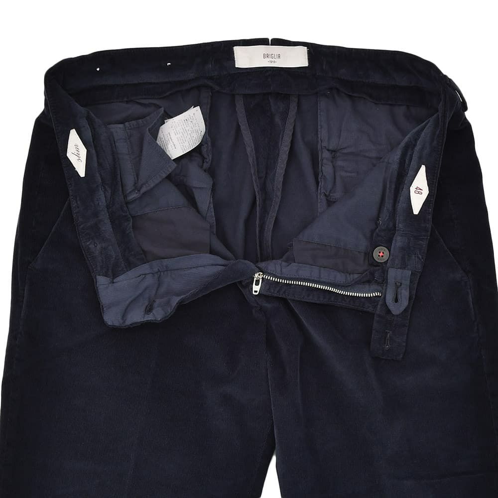 ブリリアBRIGLIA1949細畝コーデュロイパンツメンズコットンスラックスBG03モデルネイビー紺ノープリーツテーパードシルエット3点留めフロント国内正規品でらでら公式ブランド