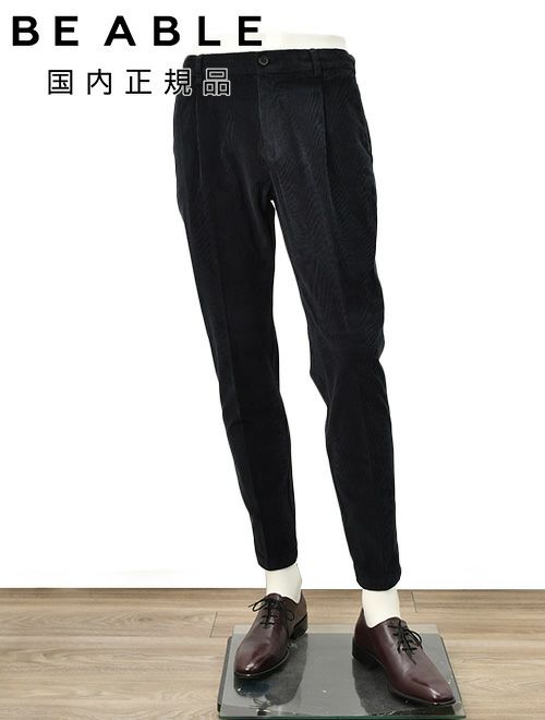 ビーエイブルBEABLEコーデュロイパンツメンズRICCARDOリッカルドストレッチコーデュロイブラック黒1プリーツジップフライ国内正規品でらでら公式ブランド