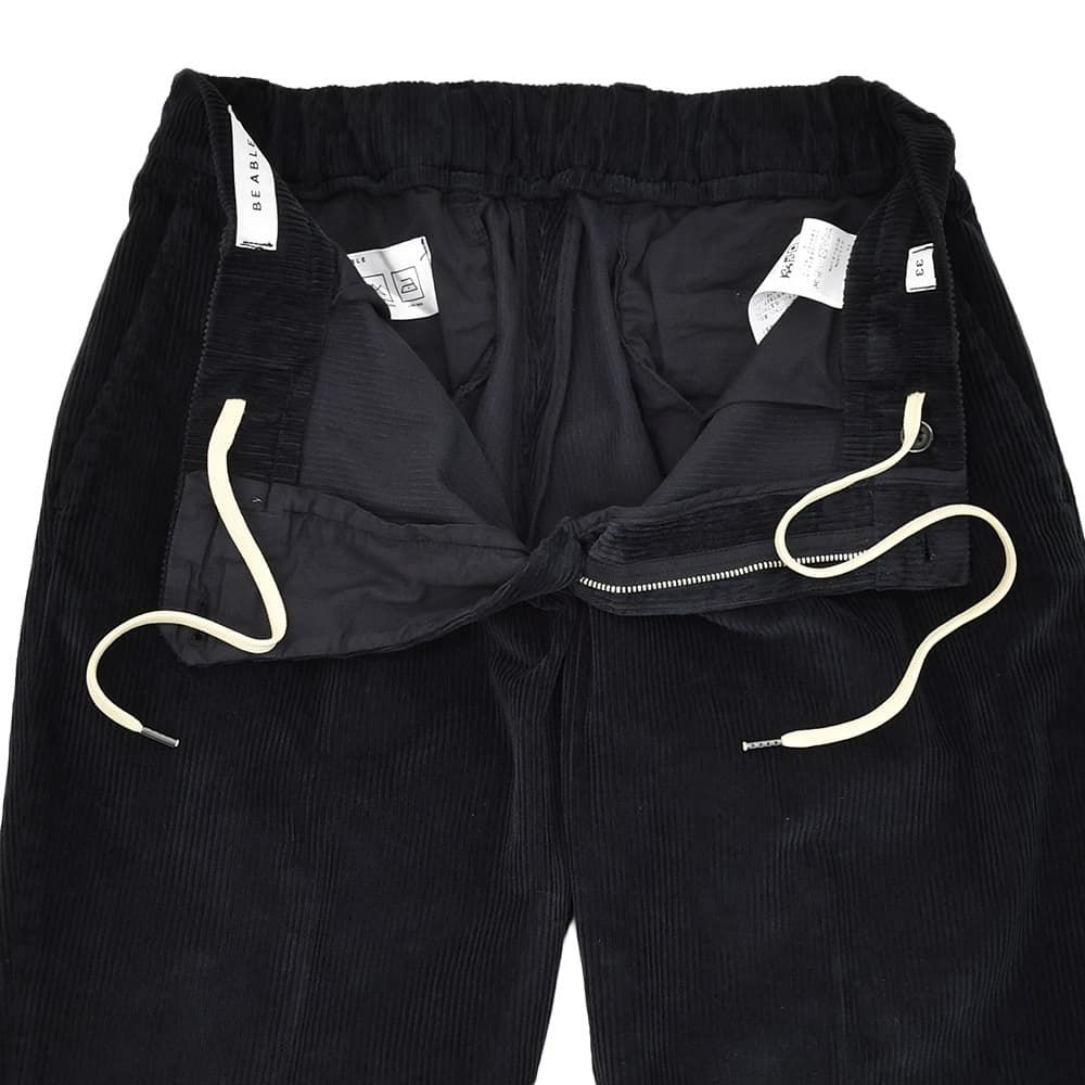 ビーエイブルBEABLEコーデュロイパンツメンズRICCARDOリッカルドストレッチコーデュロイブラック黒1プリーツジップフライ国内正規品でらでら公式ブランド