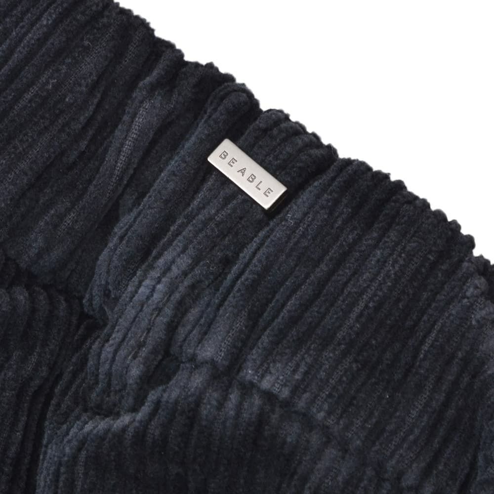 ビーエイブルBEABLEコーデュロイパンツメンズRICCARDOリッカルドストレッチコーデュロイブラック黒1プリーツジップフライ国内正規品でらでら公式ブランド