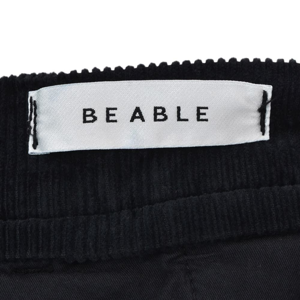 ビーエイブルBEABLEコーデュロイパンツメンズRICCARDOリッカルドストレッチコーデュロイブラック黒1プリーツジップフライ国内正規品でらでら公式ブランド