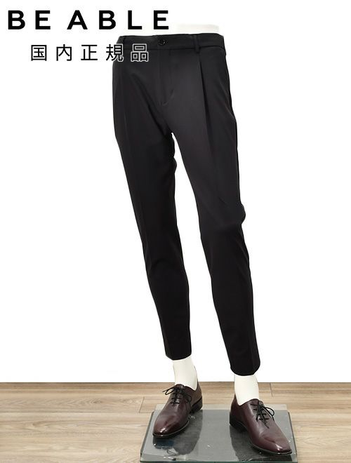ビーエイブルBEABLEイージーパンツメンズRICCARDOリッカルドストレッチナイロンブラック黒1プリーツジップフライ国内正規品でらでら公式ブランド