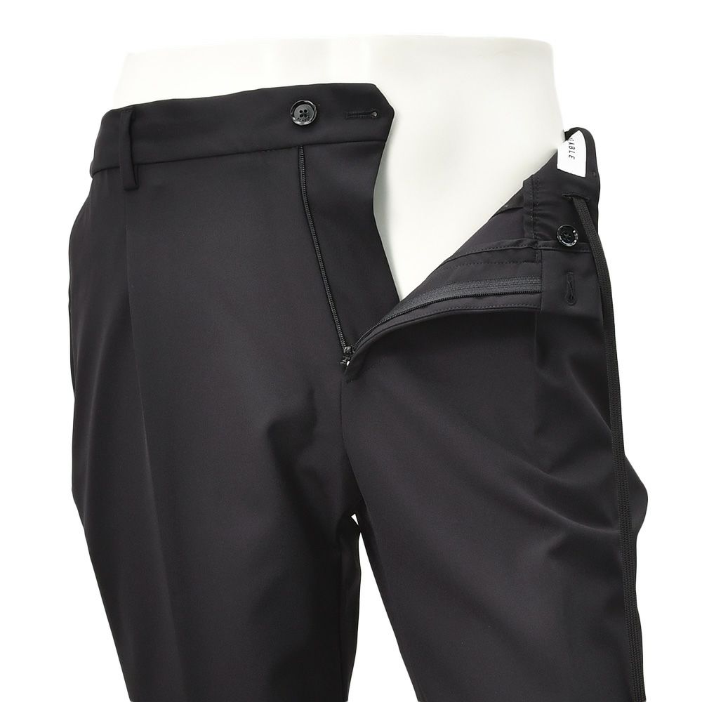 ビーエイブルBEABLEイージーパンツメンズRICCARDOリッカルドストレッチナイロンブラック黒1プリーツジップフライ国内正規品でらでら公式ブランド