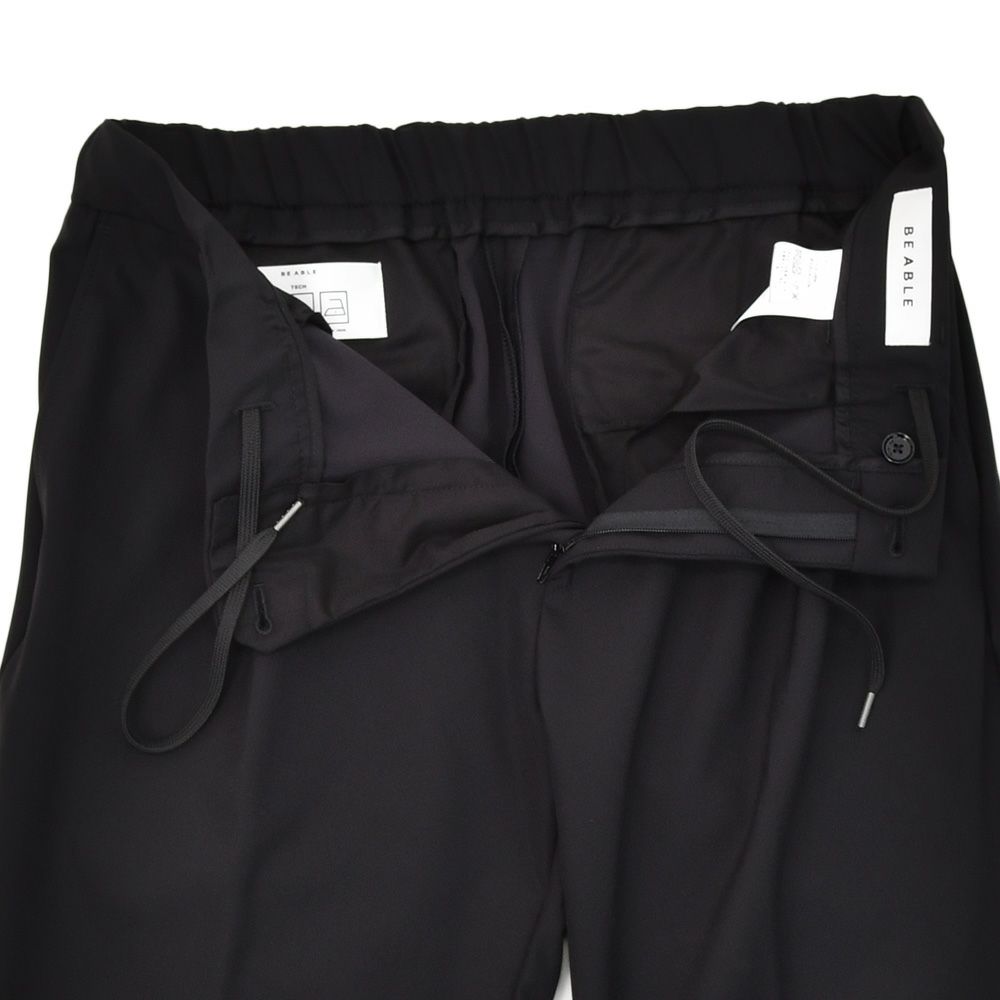 ビーエイブルBEABLEイージーパンツメンズRICCARDOリッカルドストレッチナイロンブラック黒1プリーツジップフライ国内正規品でらでら公式ブランド