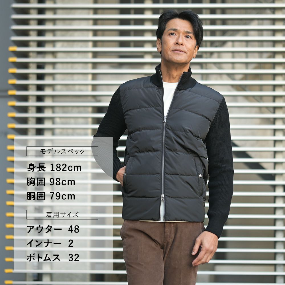 【ポイント8倍11/119:59まで】ヘルノHERNOハイブリッドダウンメンズダウンジャケットフィッシャーマンリブブラック黒切り替えデザイン後身頃ニットスタンドネックシルバーパーツ国内正規品でらでら公式ブランド