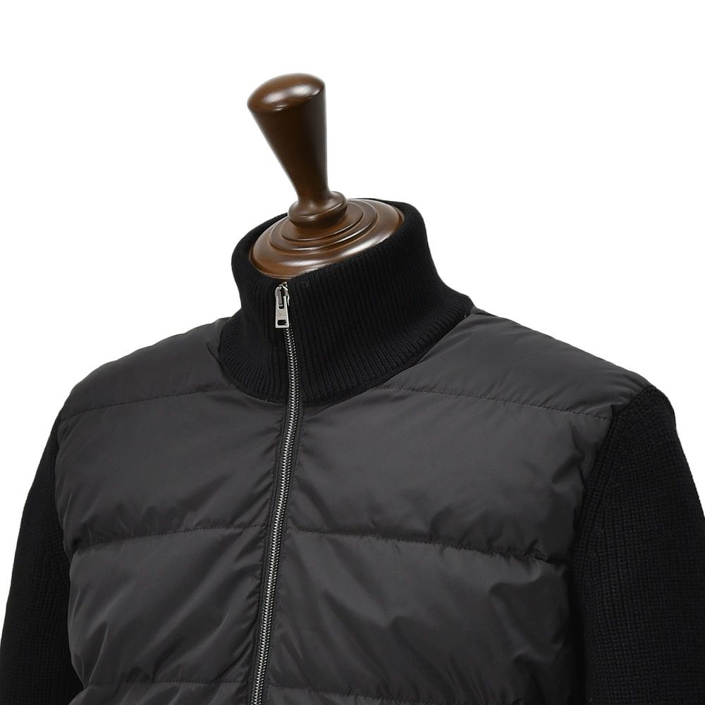 【ポイント8倍11/119:59まで】ヘルノHERNOハイブリッドダウンメンズダウンジャケットフィッシャーマンリブブラック黒切り替えデザイン後身頃ニットスタンドネックシルバーパーツ国内正規品でらでら公式ブランド