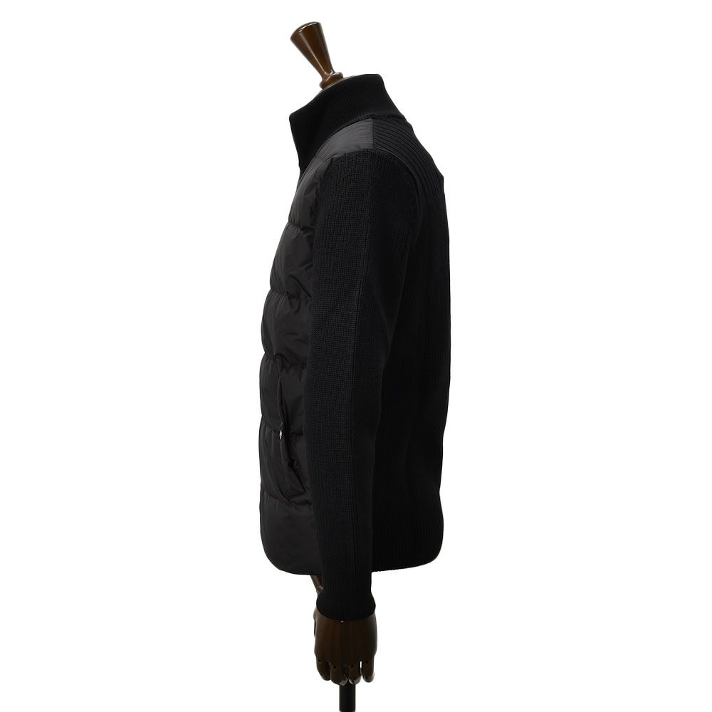 【ポイント8倍11/119:59まで】ヘルノHERNOハイブリッドダウンメンズダウンジャケットフィッシャーマンリブブラック黒切り替えデザイン後身頃ニットスタンドネックシルバーパーツ国内正規品でらでら公式ブランド