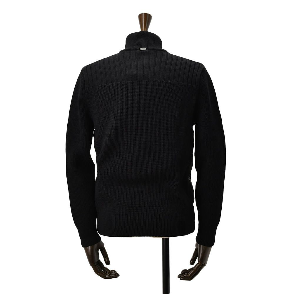 【ポイント8倍11/119:59まで】ヘルノHERNOハイブリッドダウンメンズダウンジャケットフィッシャーマンリブブラック黒切り替えデザイン後身頃ニットスタンドネックシルバーパーツ国内正規品でらでら公式ブランド