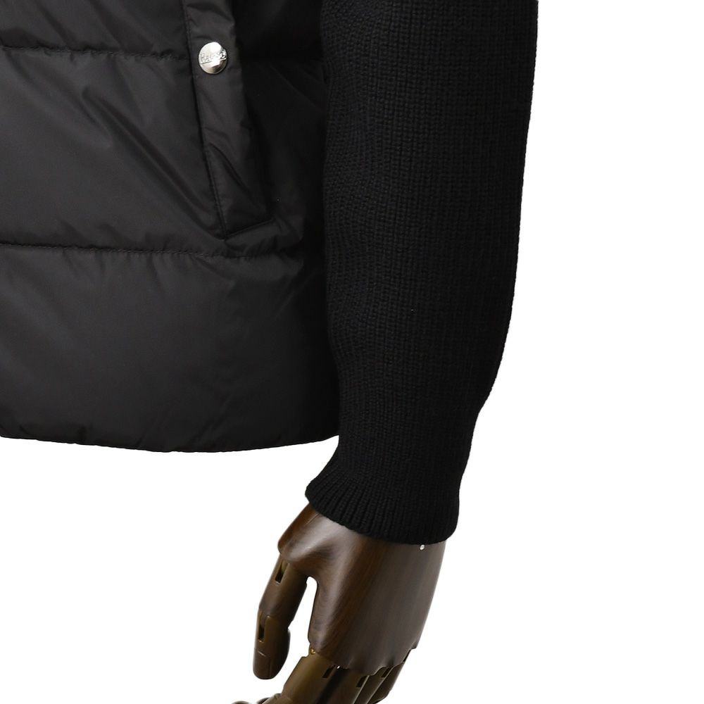 【ポイント8倍11/119:59まで】ヘルノHERNOハイブリッドダウンメンズダウンジャケットフィッシャーマンリブブラック黒切り替えデザイン後身頃ニットスタンドネックシルバーパーツ国内正規品でらでら公式ブランド