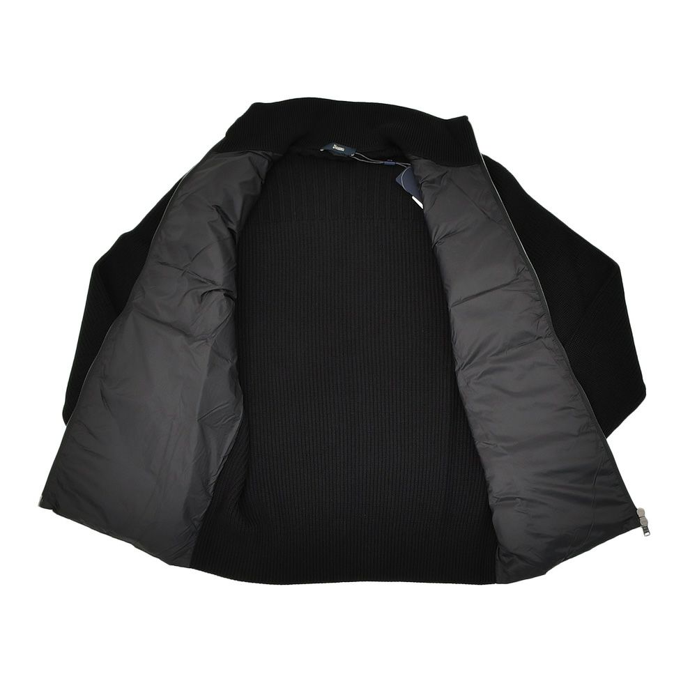 【ポイント8倍11/119:59まで】ヘルノHERNOハイブリッドダウンメンズダウンジャケットフィッシャーマンリブブラック黒切り替えデザイン後身頃ニットスタンドネックシルバーパーツ国内正規品でらでら公式ブランド