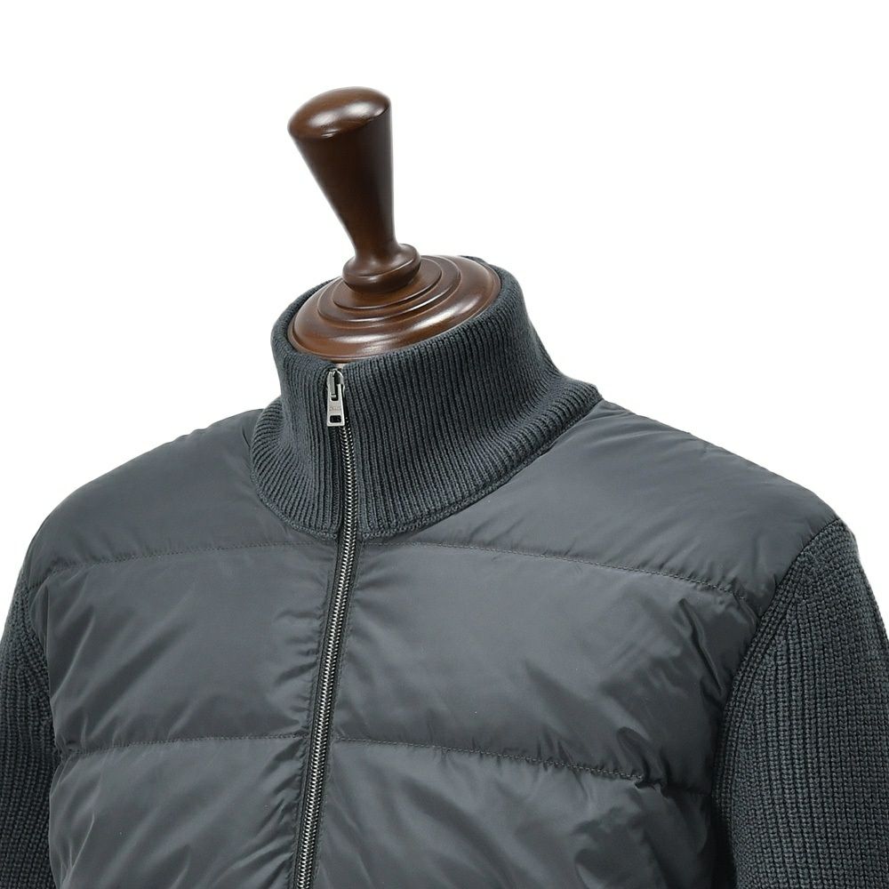 【ポイント8倍11/119:59まで】ヘルノHERNOハイブリッドダウンメンズダウンジャケットフィッシャーマンリブネイビー紺切り替えデザイン後身頃ニットスタンドネックシルバーパーツ国内正規品でらでら公式ブランド